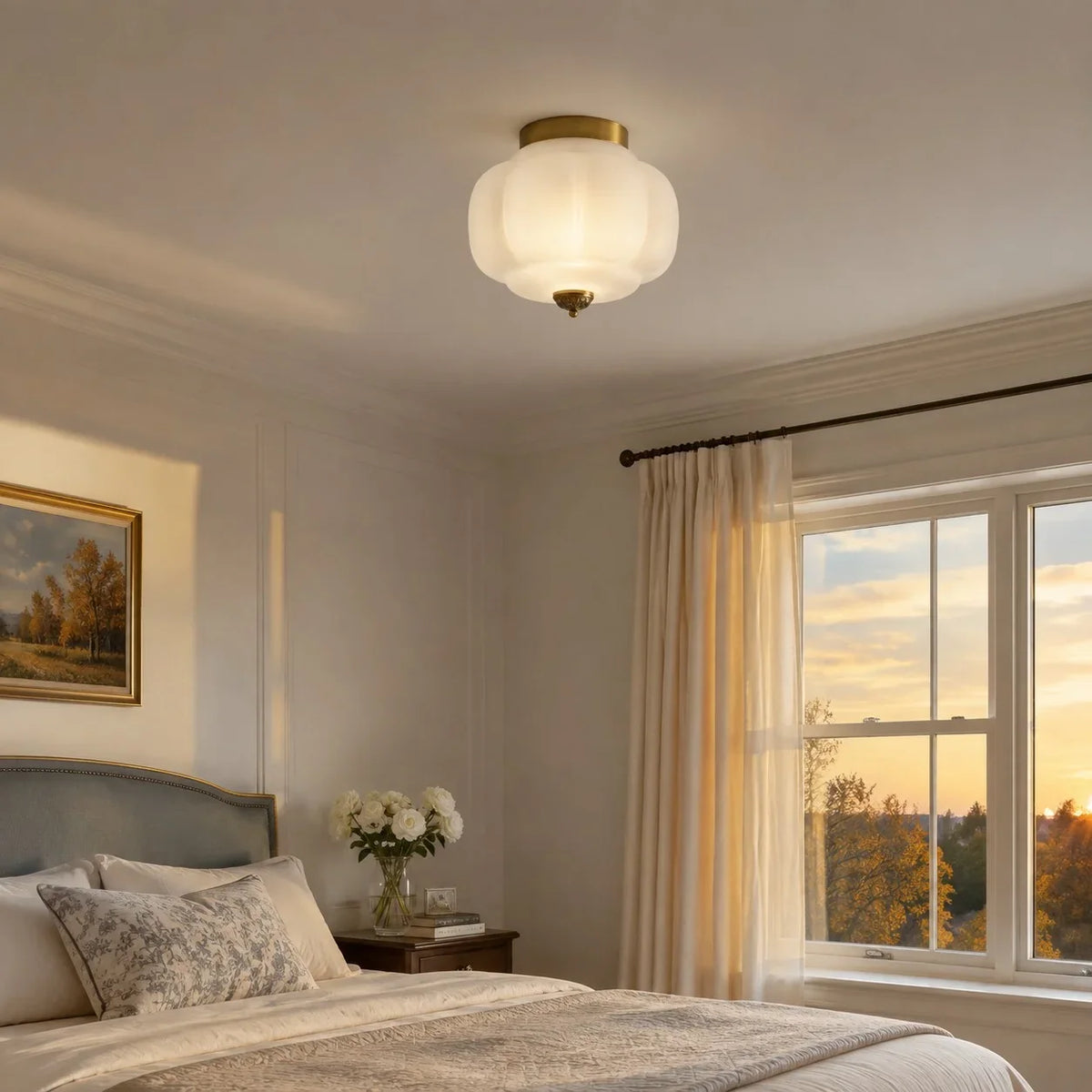 Milk Glass Semi Flush Mount Ceiling Light, Eloise Single-Light Vintage Fixture