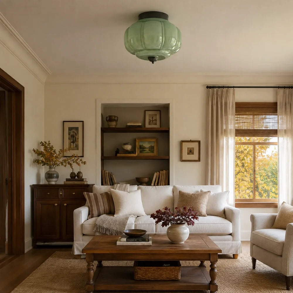 Milk Glass Semi Flush Mount Ceiling Light, Eloise Single-Light Vintage Fixture