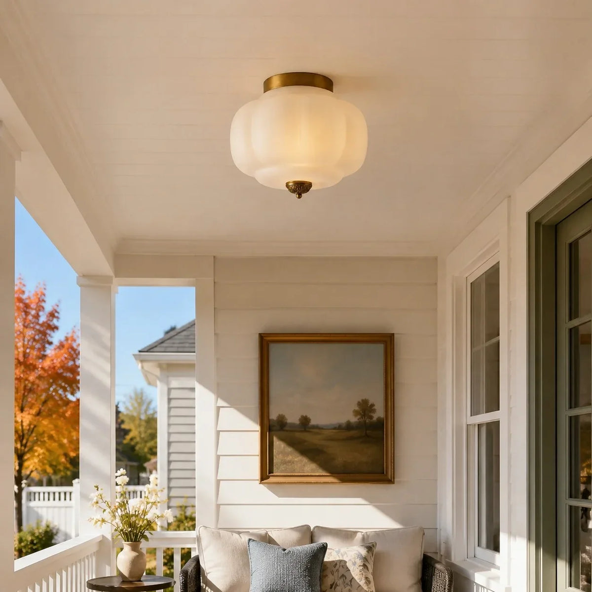 Milk Glass Semi Flush Mount Ceiling Light, Eloise Single-Light Vintage Fixture