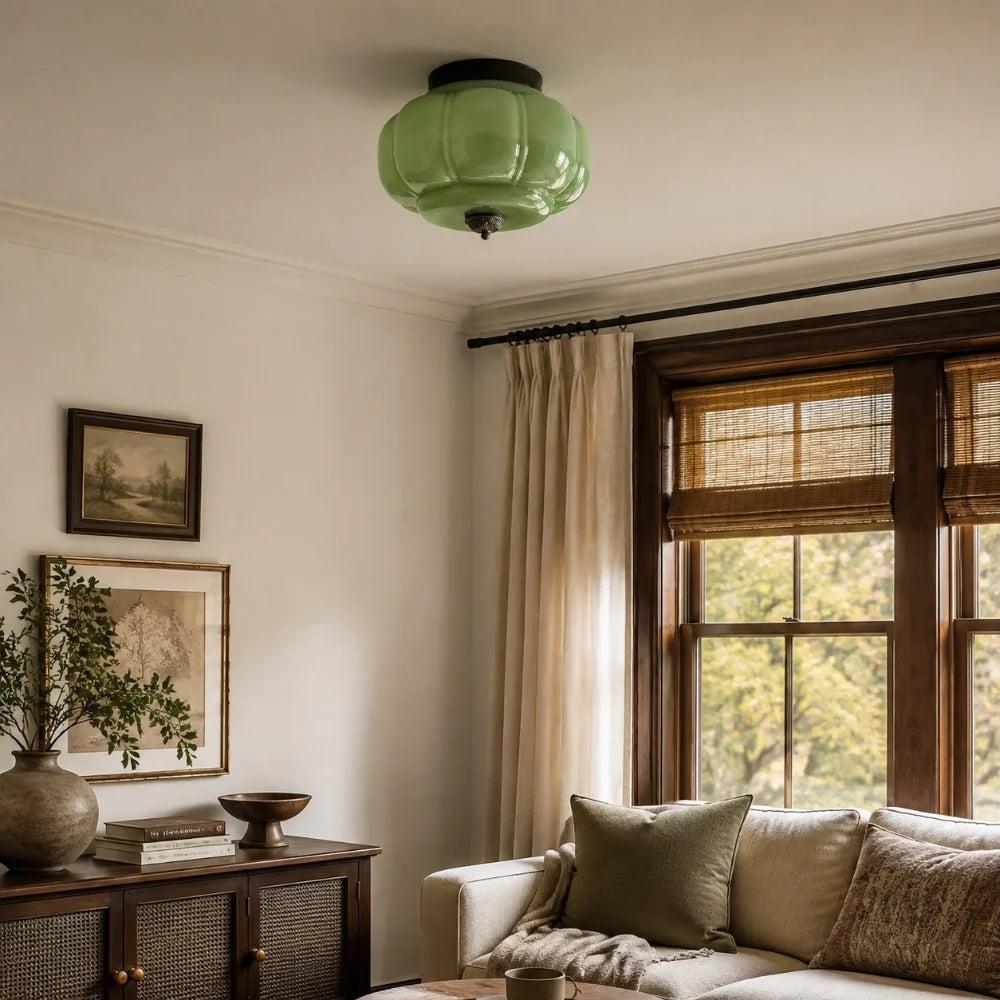 Milk Glass Semi Flush Mount Ceiling Light, Eloise Single-Light Vintage Fixture