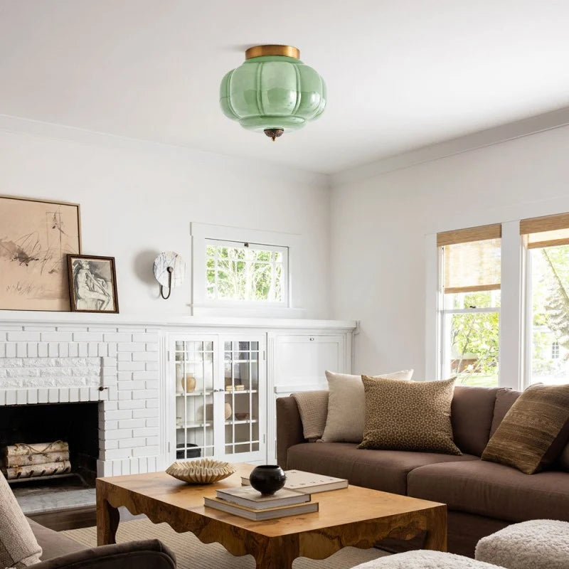 Milk Glass Semi Flush Mount Ceiling Light, Eloise Single-Light Vintage Fixture