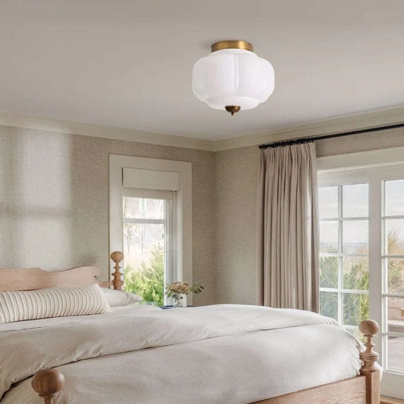 Milk Glass Semi Flush Mount Ceiling Light, Eloise Single-Light Vintage Fixture