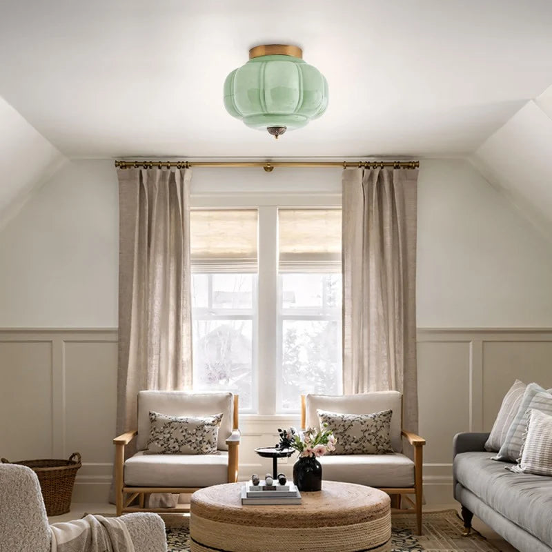 Milk Glass Semi Flush Mount Ceiling Light, Eloise Single-Light Vintage Fixture