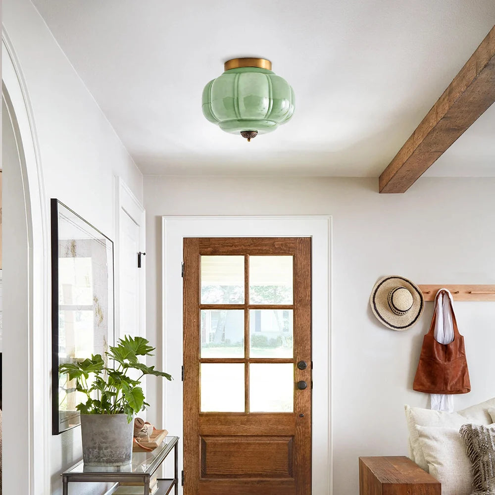 Milk Glass Semi Flush Mount Ceiling Light, Eloise Single-Light Vintage Fixture