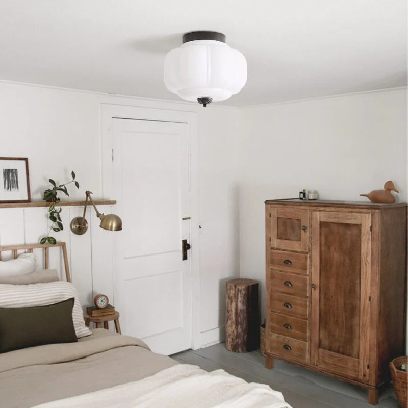 Milk Glass Semi Flush Mount Ceiling Light, Eloise Single-Light Vintage Fixture
