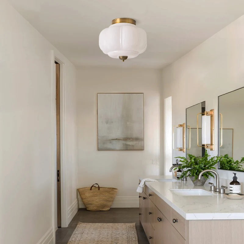 Milk Glass Semi Flush Mount Ceiling Light, Eloise Single-Light Vintage Fixture