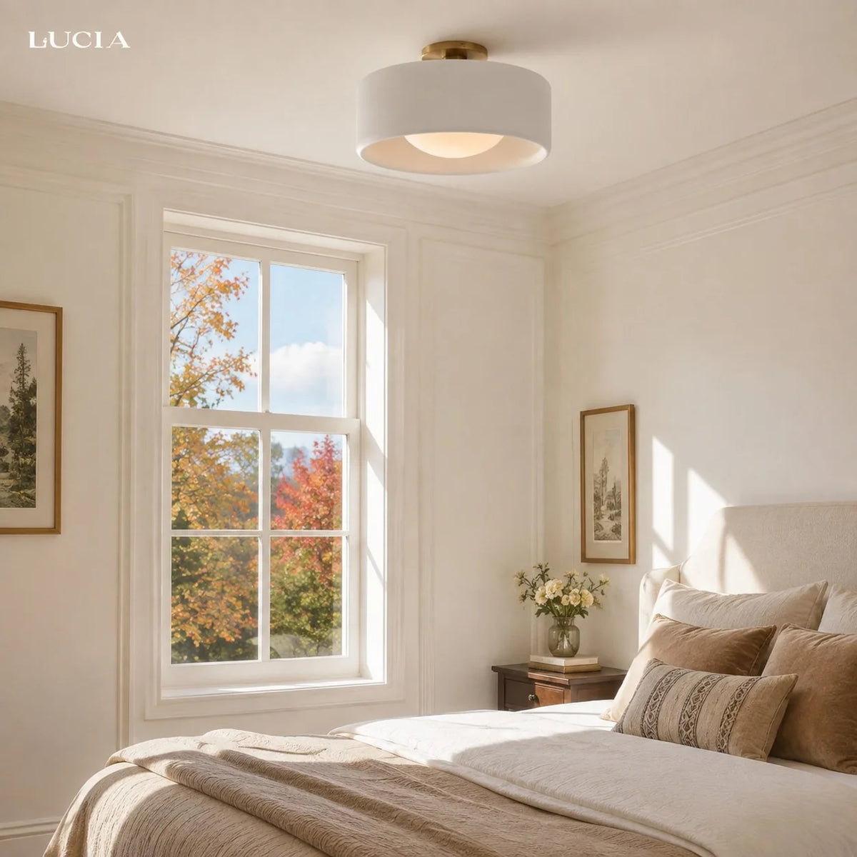 Porcelain Semi Flush Mount Ceiling Light, Single-Light Modern Ceramic Fixture