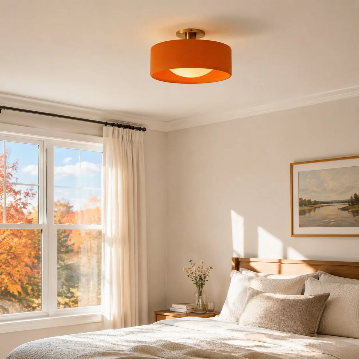 Porcelain Semi Flush Mount Ceiling Light, Single-Light Modern Ceramic Fixture