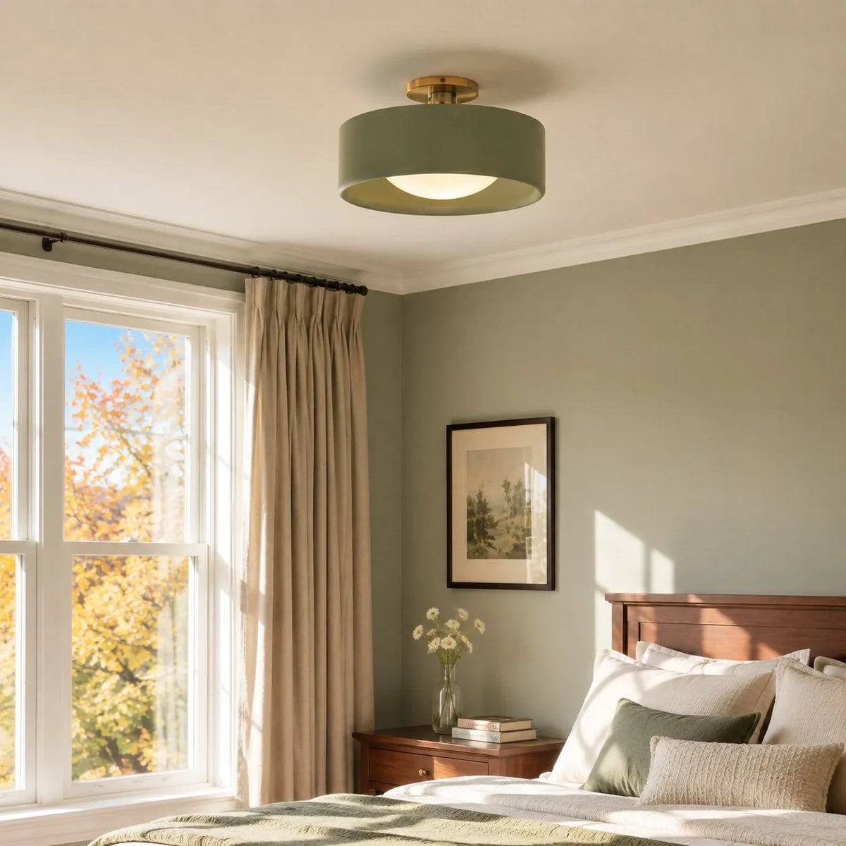 Porcelain Semi Flush Mount Ceiling Light, Single-Light Modern Ceramic Fixture