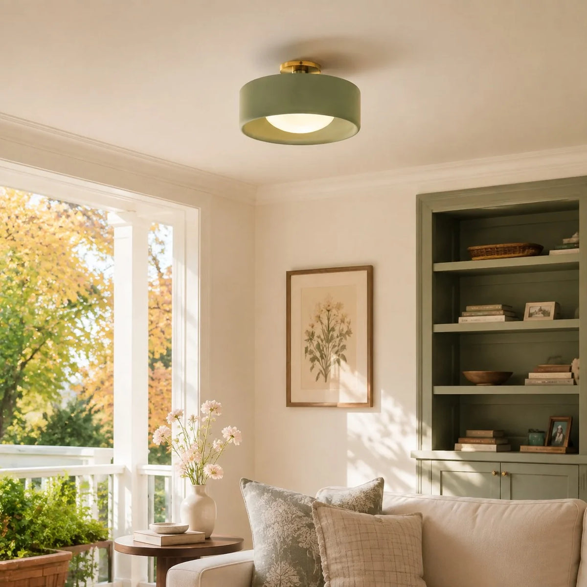 Porcelain Semi Flush Mount Ceiling Light, Single-Light Modern Ceramic Fixture
