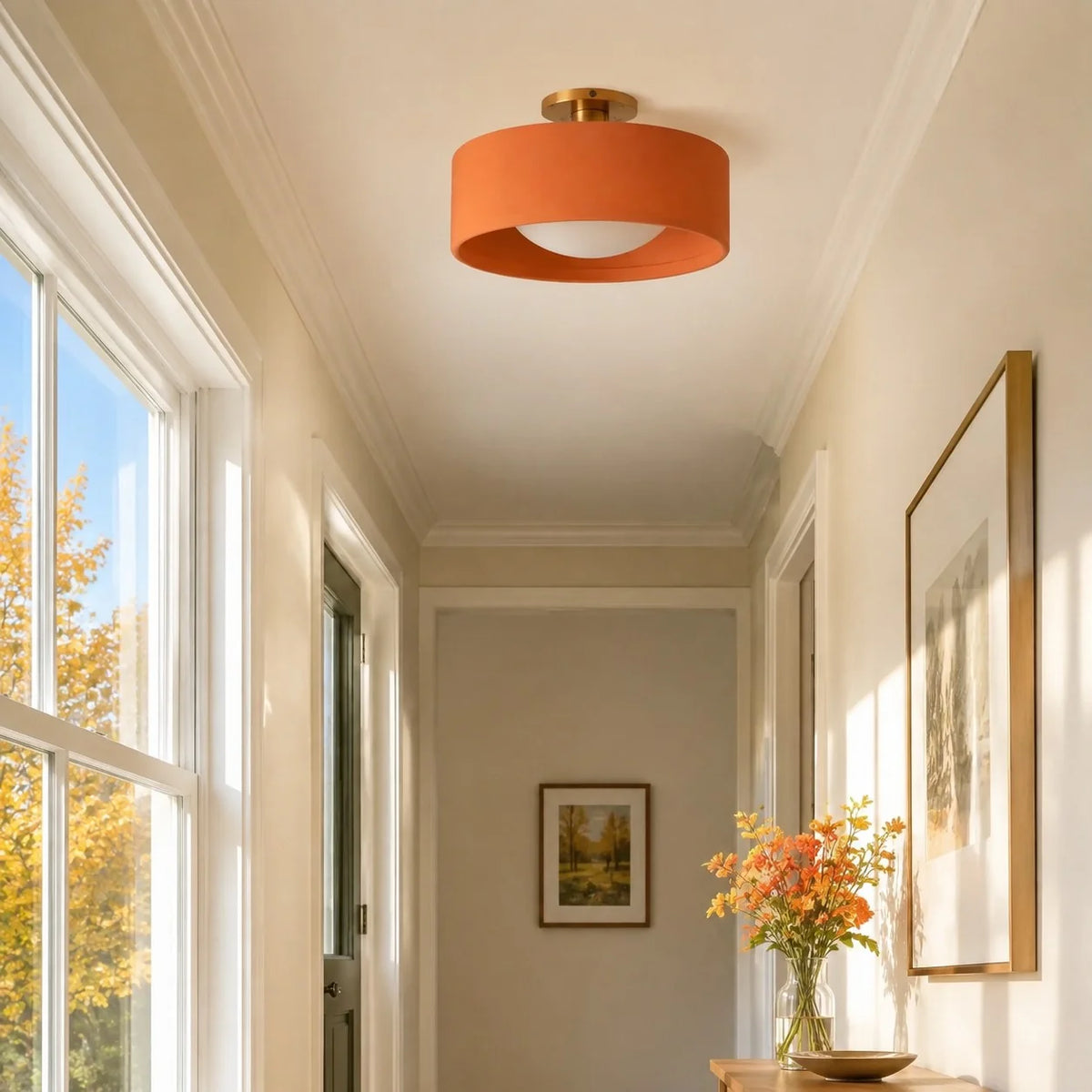 Porcelain Semi Flush Mount Ceiling Light, Single-Light Modern Ceramic Fixture