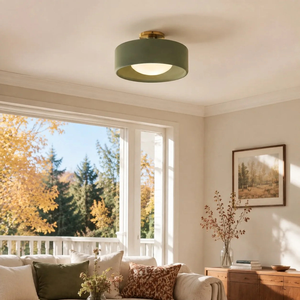 Porcelain Semi Flush Mount Ceiling Light, Single-Light Modern Ceramic Fixture