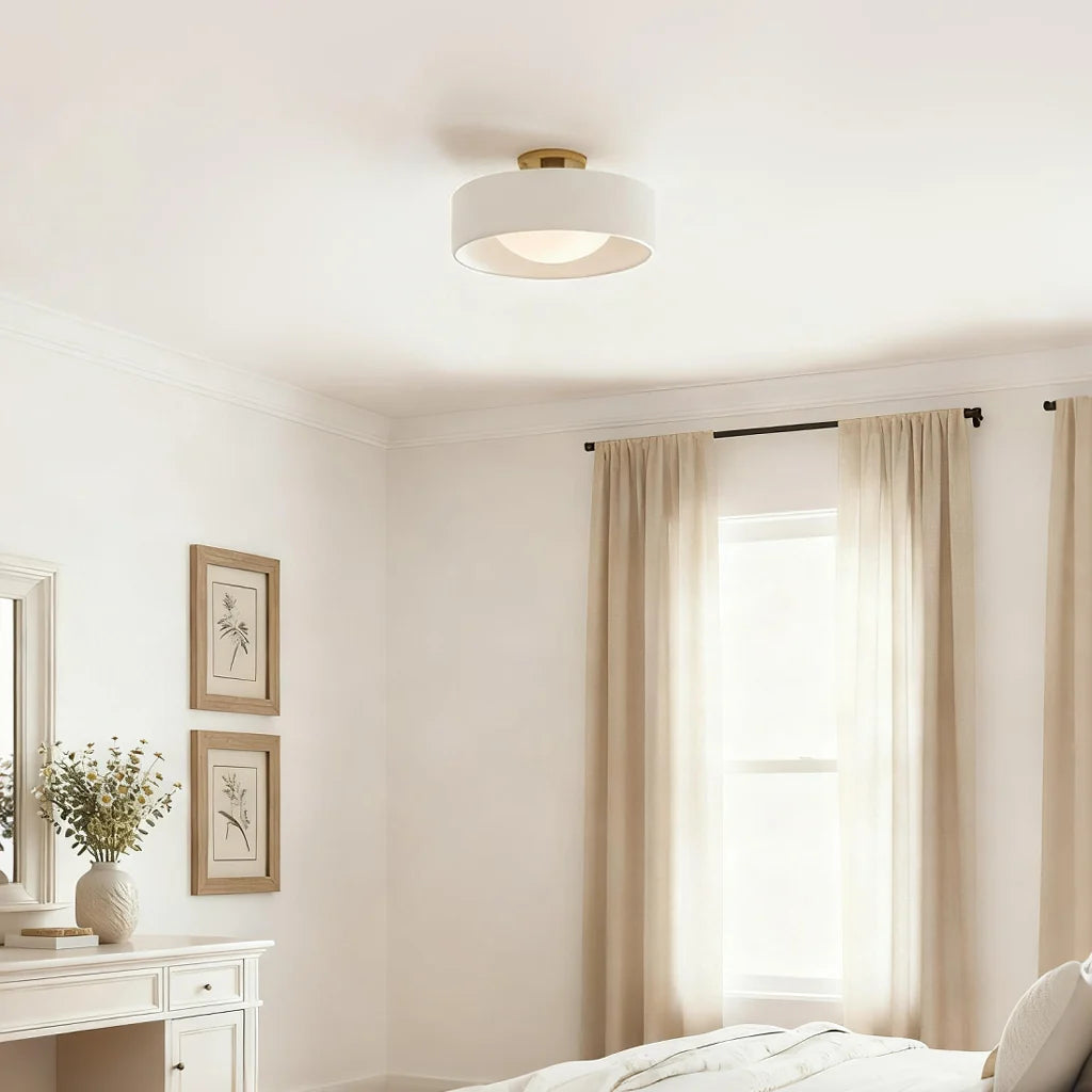 Porcelain Semi Flush Mount Ceiling Light, Single-Light Modern Ceramic Fixture