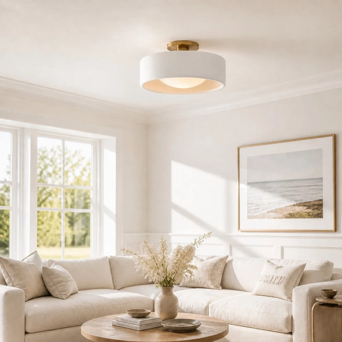 Porcelain Semi Flush Mount Ceiling Light, Single-Light Modern Ceramic Fixture