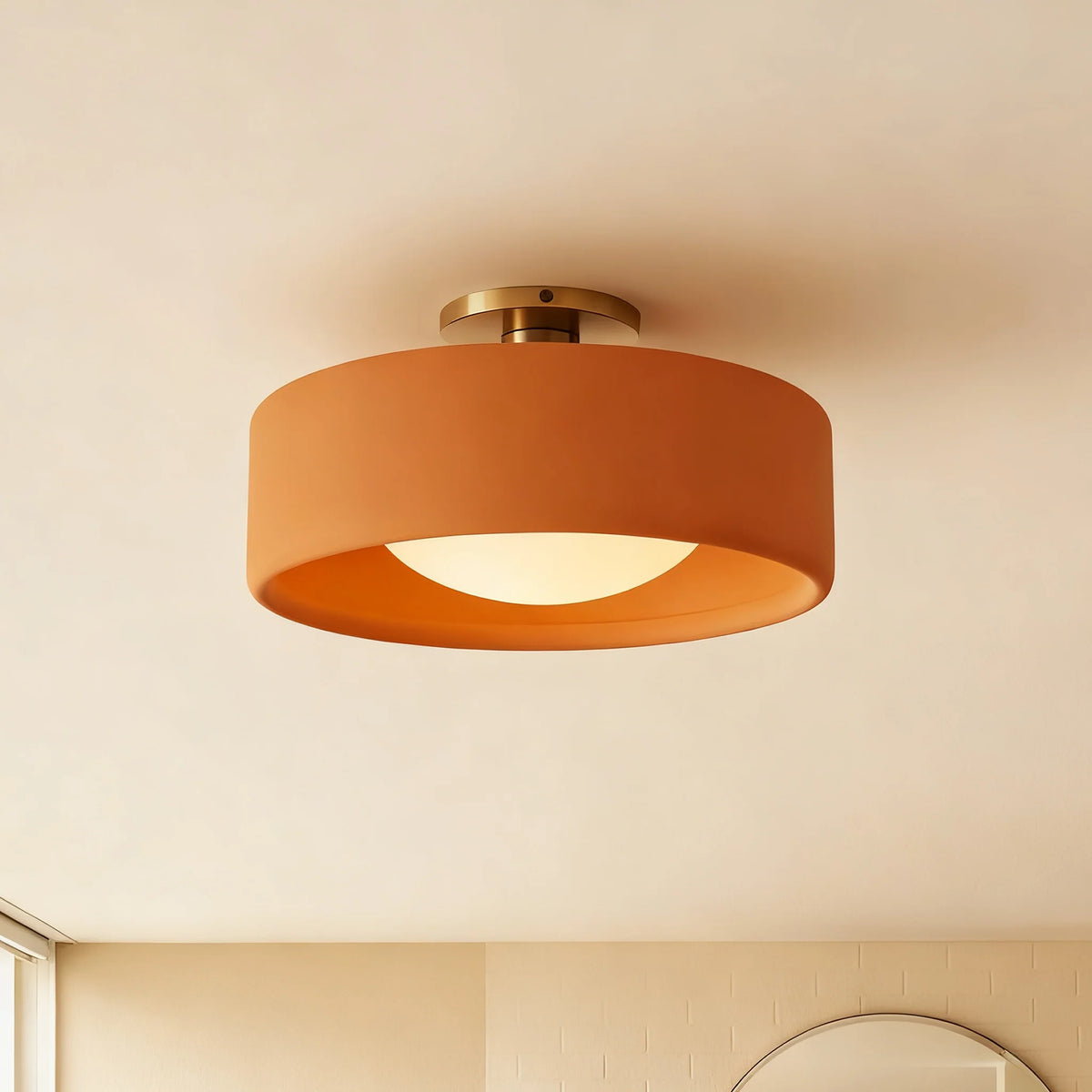 Porcelain Semi Flush Mount Ceiling Light, Single-Light Modern Ceramic Fixture