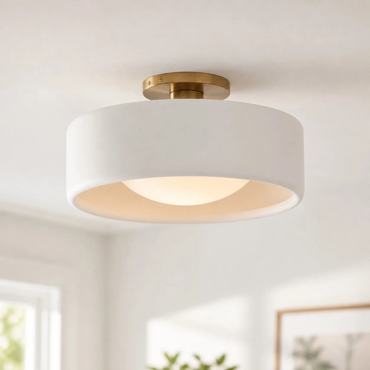 Porcelain Semi Flush Mount Ceiling Light, Single-Light Modern Ceramic Fixture