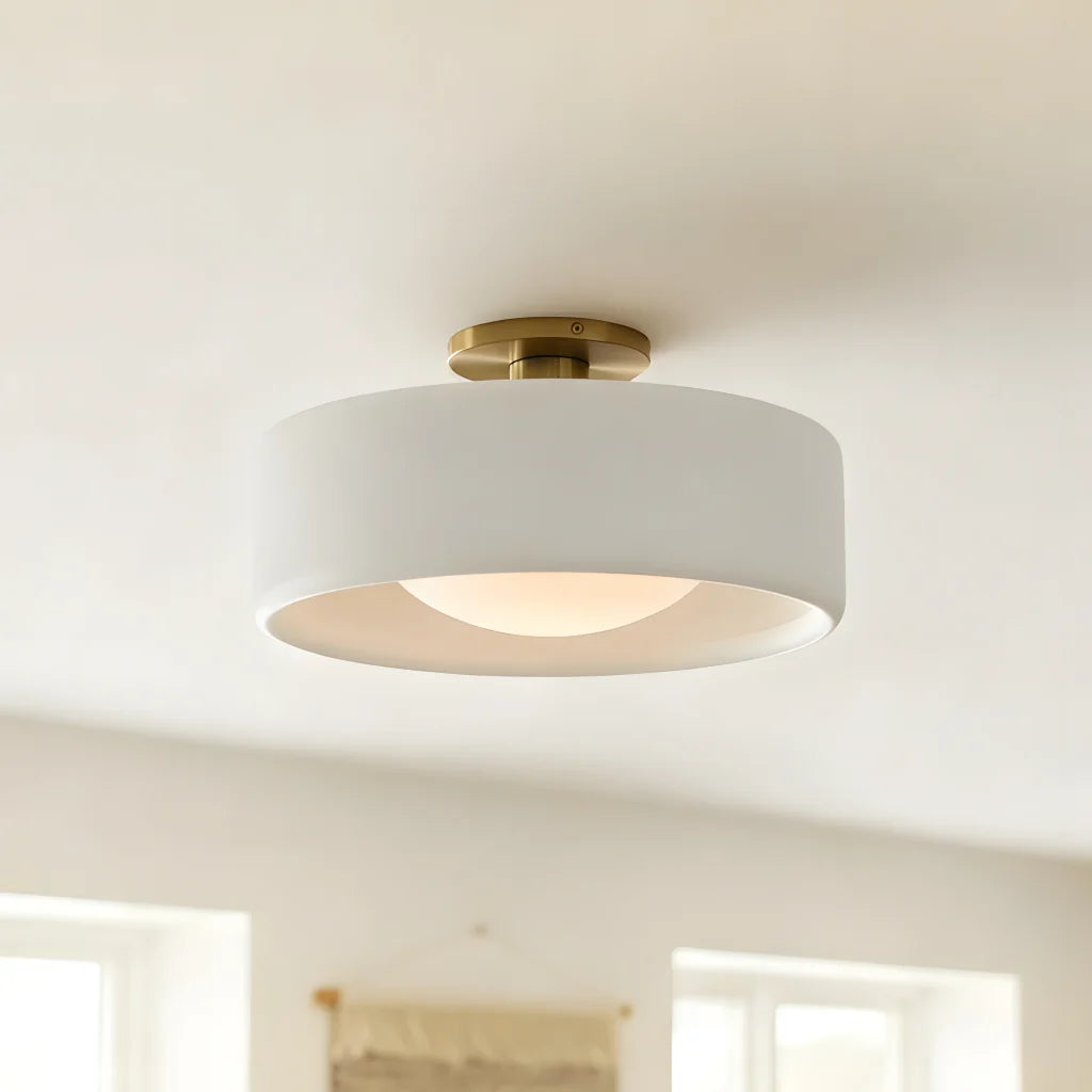 Porcelain Semi Flush Mount Ceiling Light, Single-Light Modern Ceramic Fixture