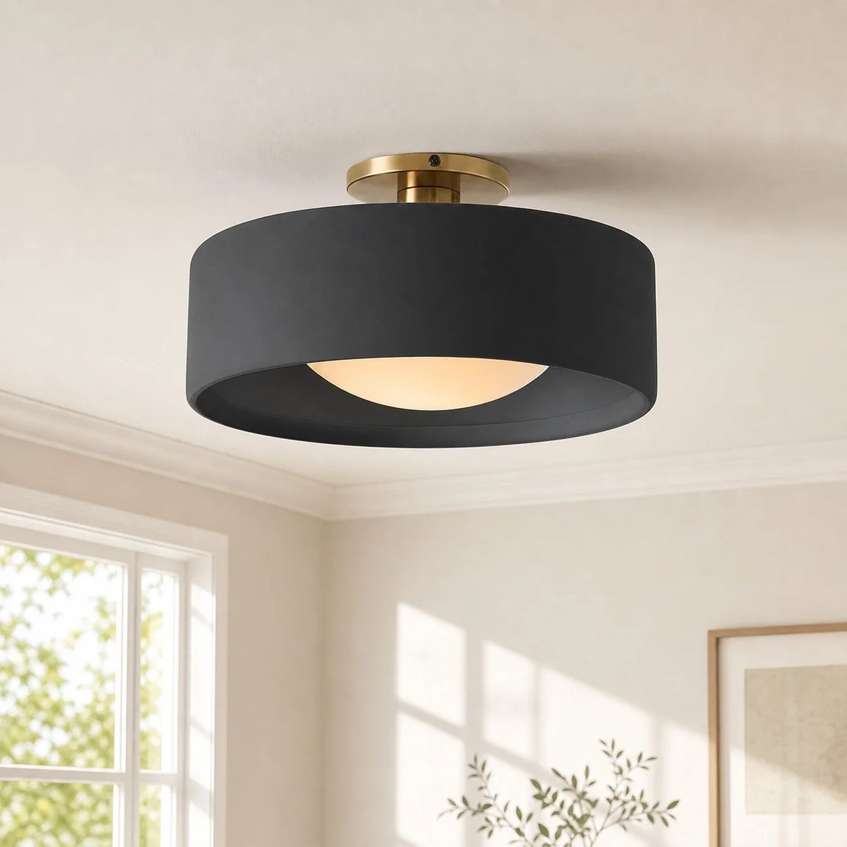 Porcelain Semi Flush Mount Ceiling Light, Single-Light Modern Ceramic Fixture