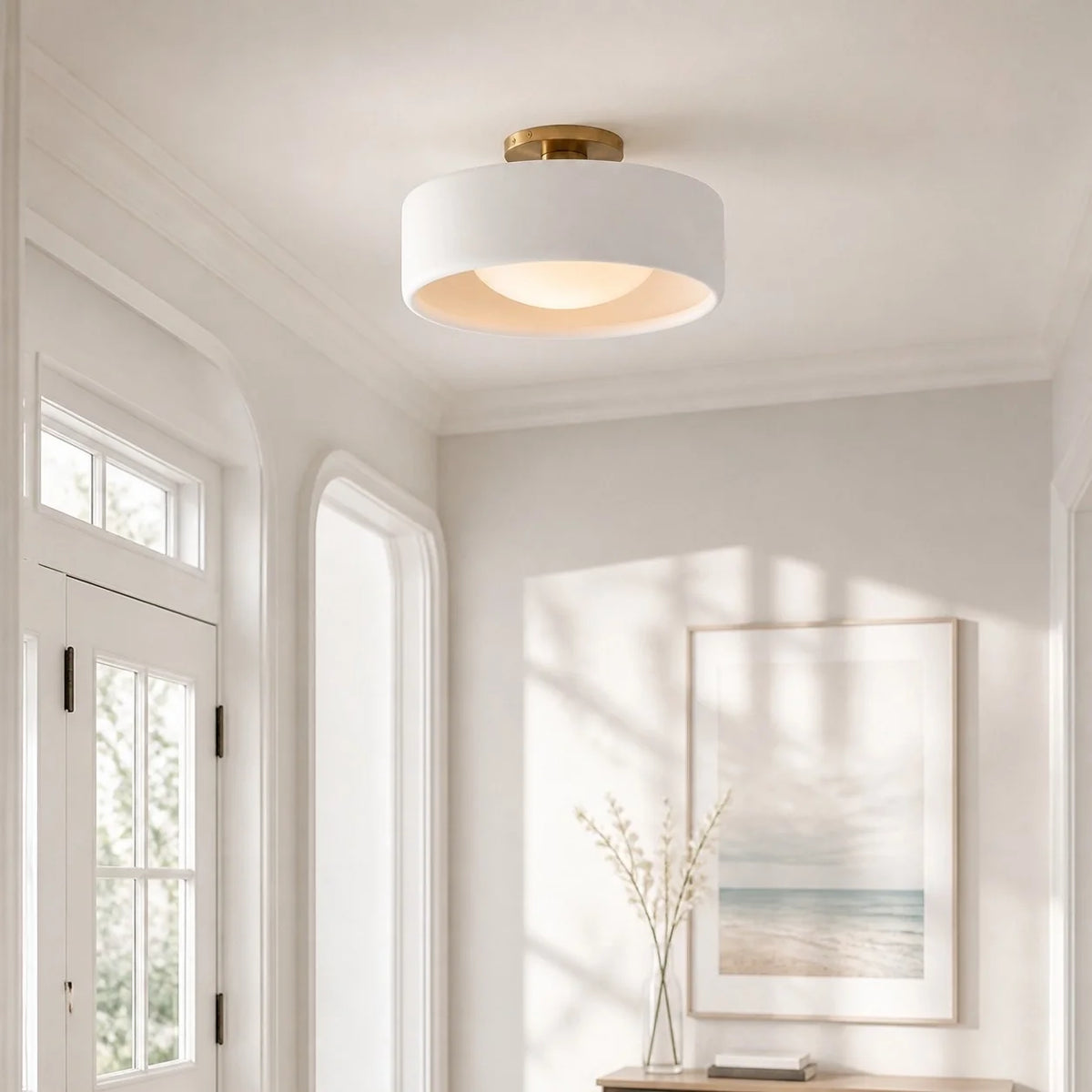 Porcelain Semi Flush Mount Ceiling Light, Single-Light Modern Ceramic Fixture