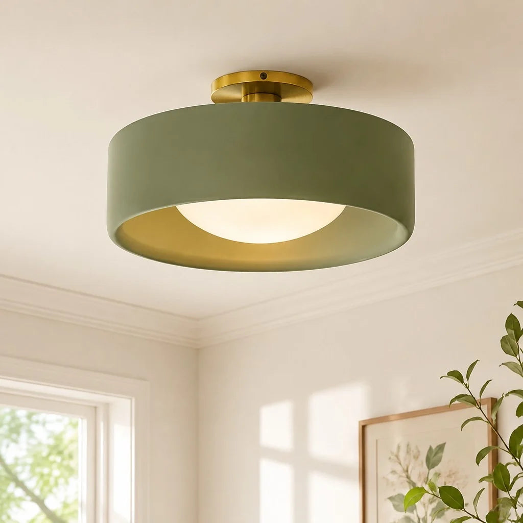 Porcelain Semi Flush Mount Ceiling Light, Single-Light Modern Ceramic Fixture