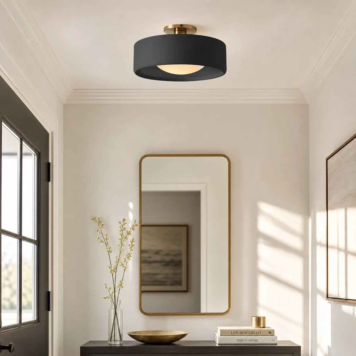 Porcelain Semi Flush Mount Ceiling Light, Single-Light Modern Ceramic Fixture