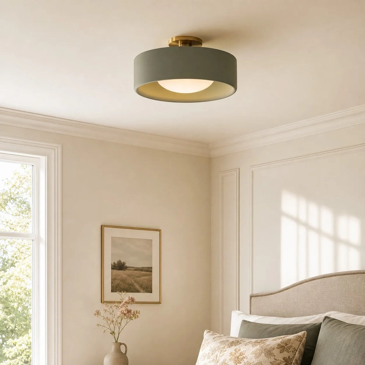 Porcelain Semi Flush Mount Ceiling Light, Single-Light Modern Ceramic Fixture