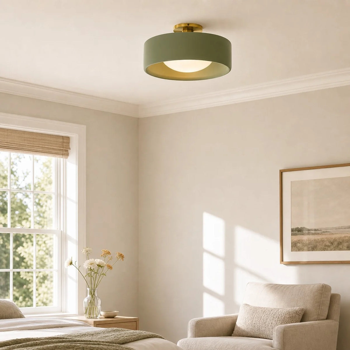 Porcelain Semi Flush Mount Ceiling Light, Single-Light Modern Ceramic Fixture