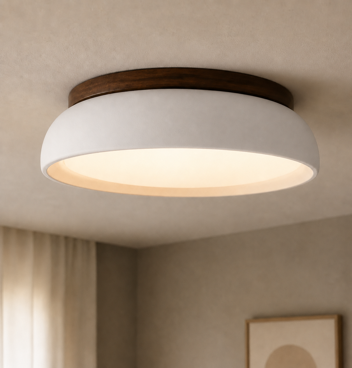 Travertine Flush Mount Ceiling Light, Scandinavian Wabi-Sabi Single-Light Fixture