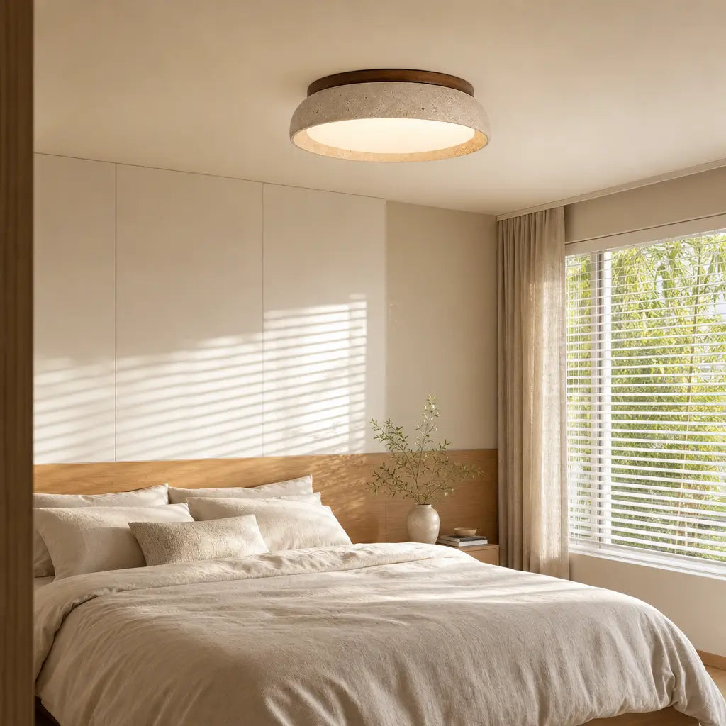 Travertine Flush Mount Ceiling Light, Scandinavian Wabi-Sabi Single-Light Fixture
