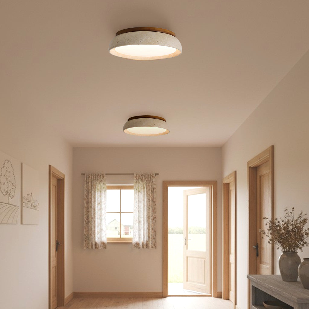 Travertine Flush Mount Ceiling Light, Scandinavian Wabi-Sabi Single-Light Fixture