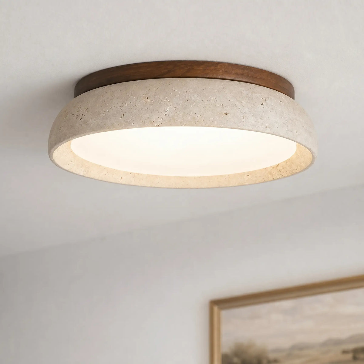 Travertine Flush Mount Ceiling Light, Scandinavian Wabi-Sabi Single-Light Fixture