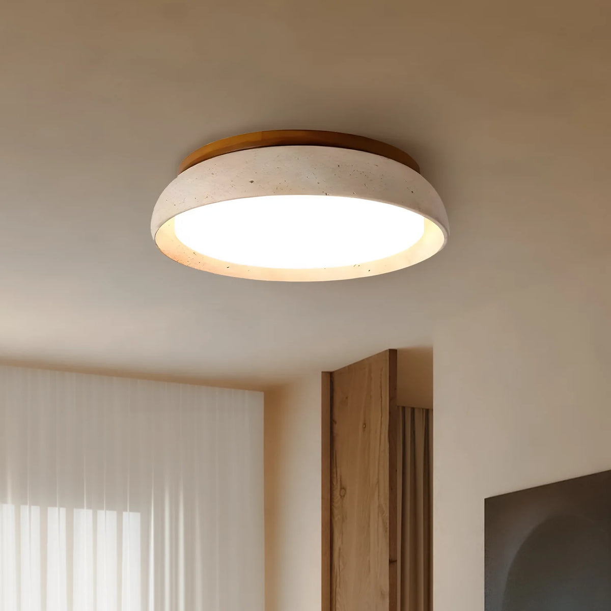 Travertine Flush Mount Ceiling Light, Scandinavian Wabi-Sabi Single-Light Fixture