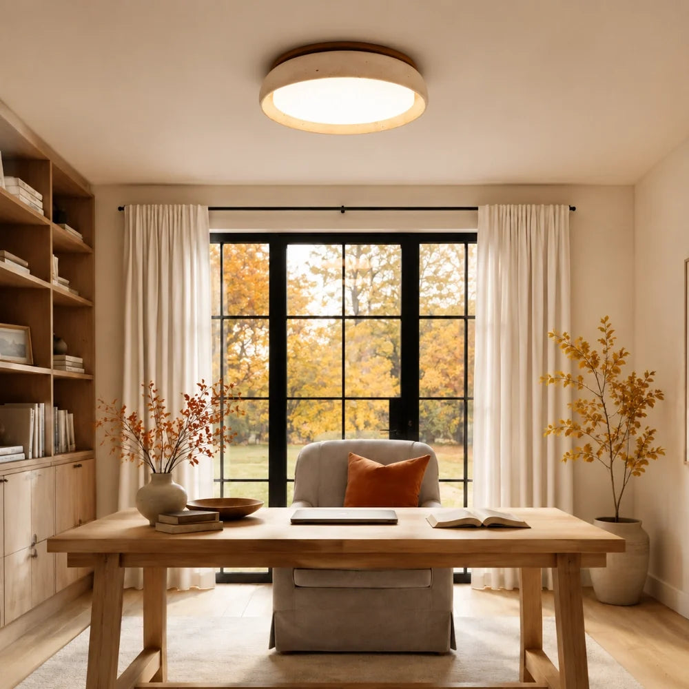 Travertine Flush Mount Ceiling Light, Scandinavian Wabi-Sabi Single-Light Fixture