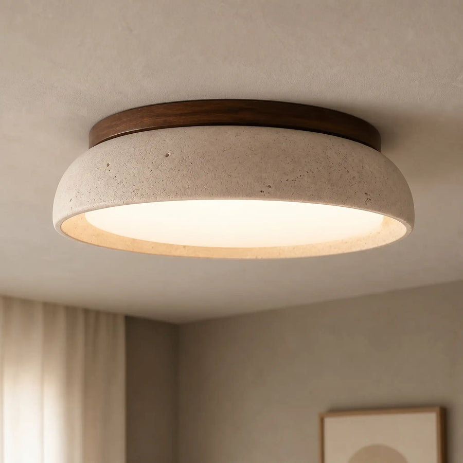 Travertine Flush Mount Ceiling Light, Scandinavian Wabi-Sabi Single-Light Fixture