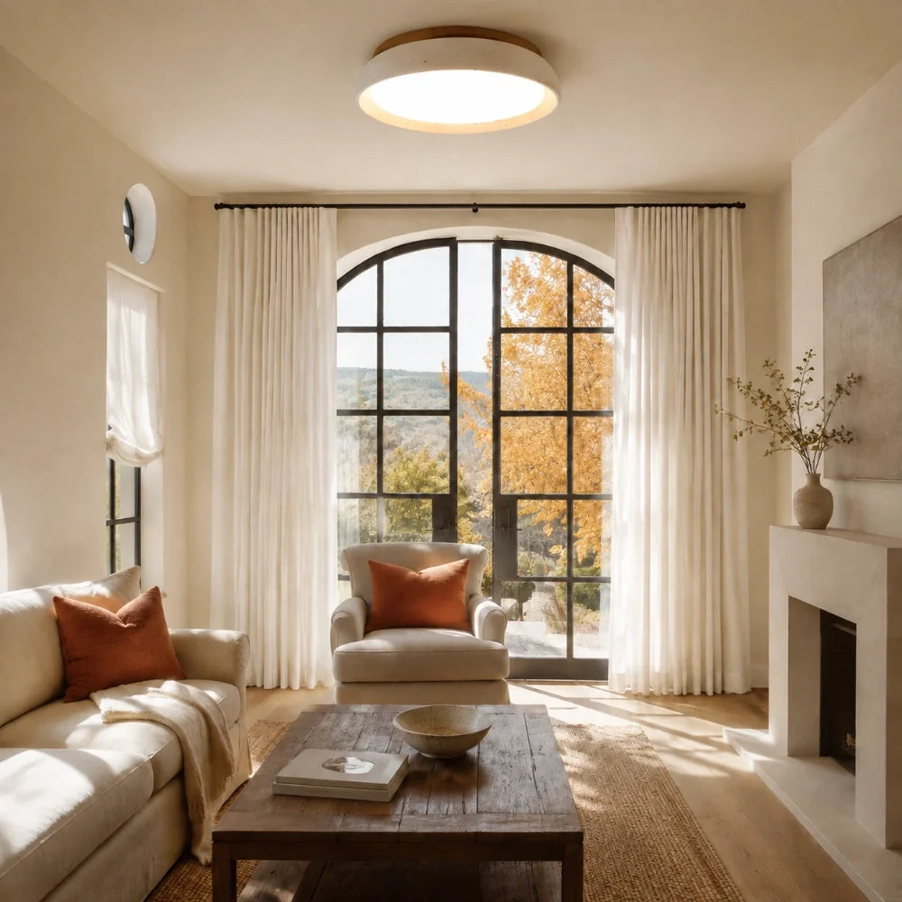 Travertine Flush Mount Ceiling Light, Scandinavian Wabi-Sabi Single-Light Fixture