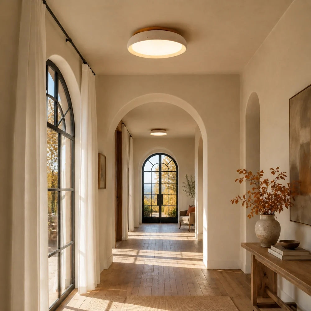 Travertine Flush Mount Ceiling Light, Scandinavian Wabi-Sabi Single-Light Fixture