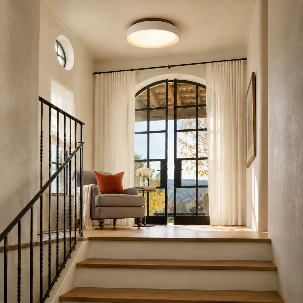 Travertine Flush Mount Ceiling Light, Scandinavian Wabi-Sabi Single-Light Fixture