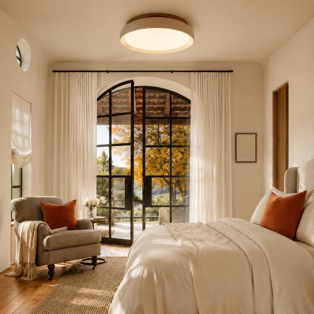 Travertine Flush Mount Ceiling Light, Scandinavian Wabi-Sabi Single-Light Fixture