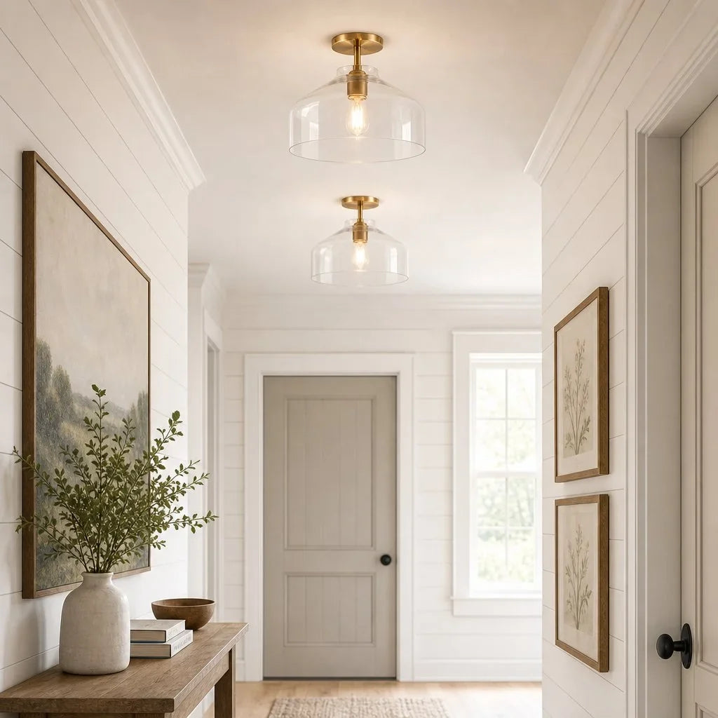 Nerys Metal and Glass Ceiling Light, Nordic Minimalist Single-Light Fixture