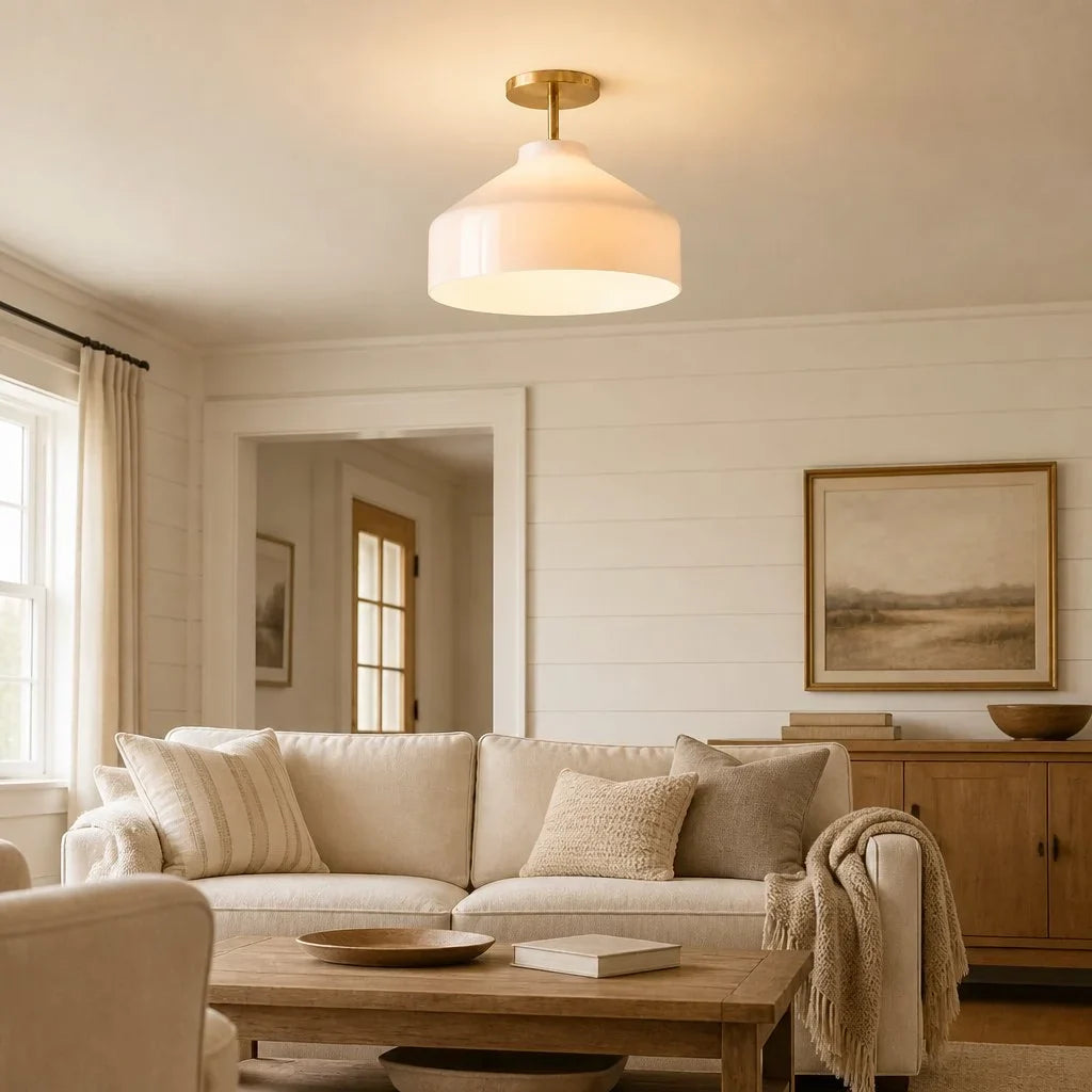 Nerys Metal and Glass Ceiling Light, Nordic Minimalist Single-Light Fixture