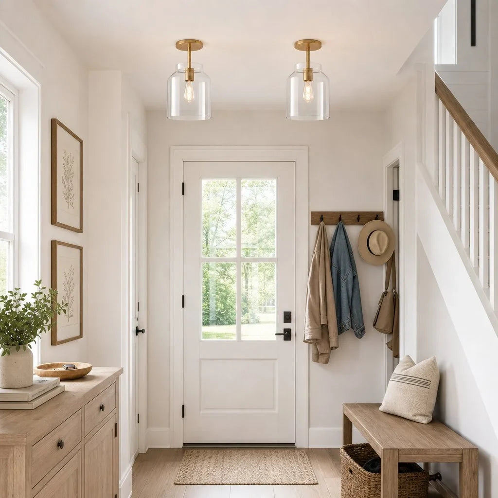 Nerys Metal and Glass Ceiling Light, Nordic Minimalist Single-Light Fixture