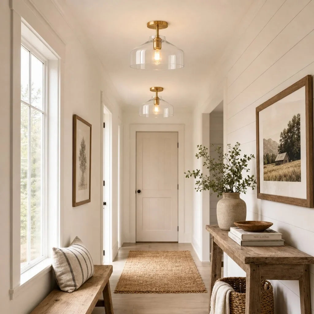Nerys Metal and Glass Ceiling Light, Nordic Minimalist Single-Light Fixture