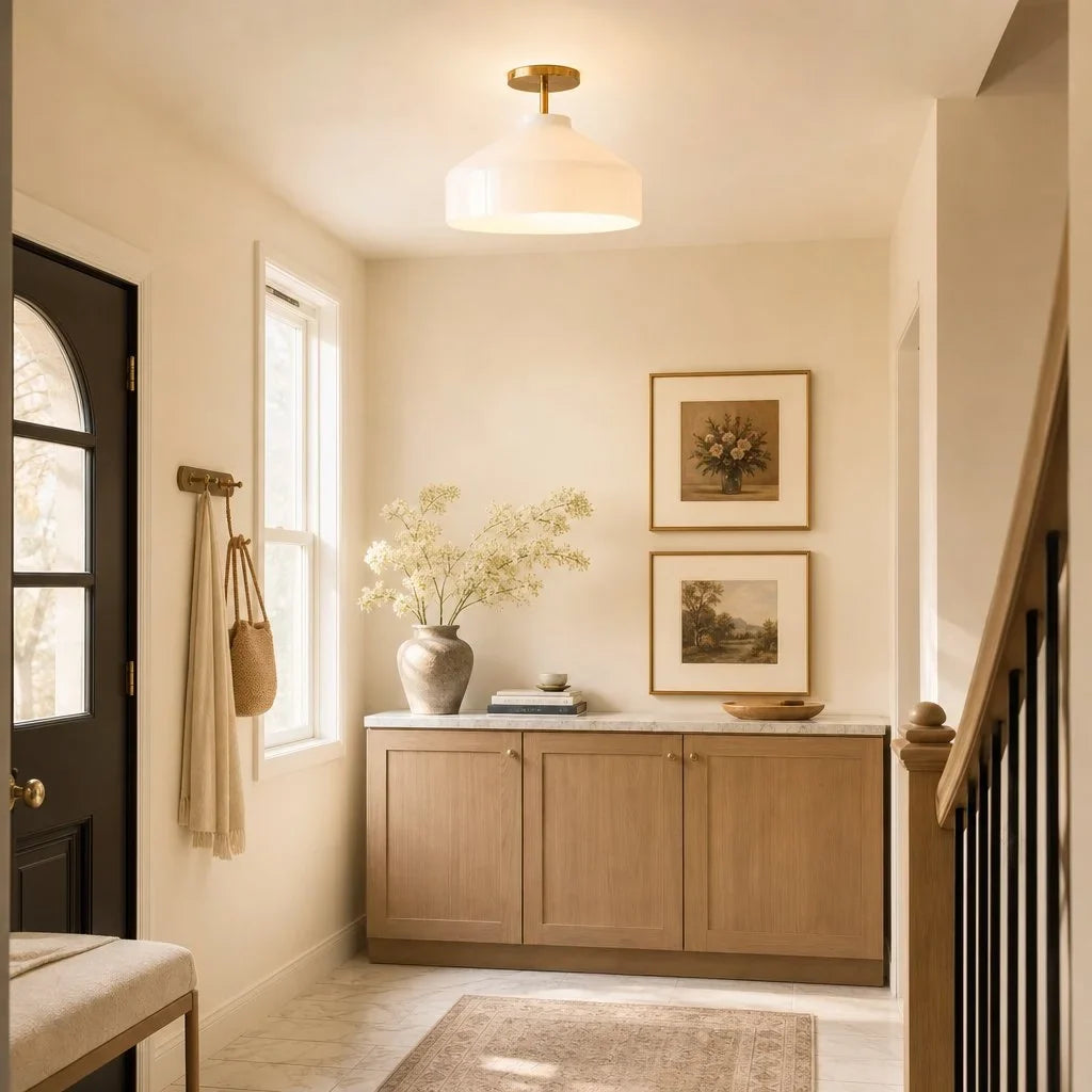 Nerys Metal and Glass Ceiling Light, Nordic Minimalist Single-Light Fixture
