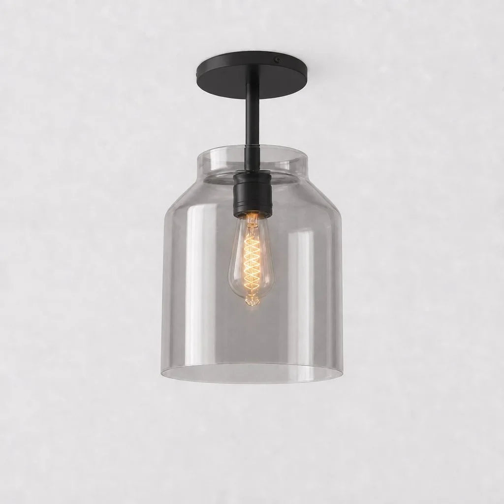 Nerys Metal and Glass Ceiling Light, Nordic Minimalist Single-Light Fixture
