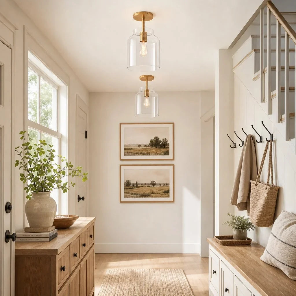 Nerys Metal and Glass Ceiling Light, Nordic Minimalist Single-Light Fixture