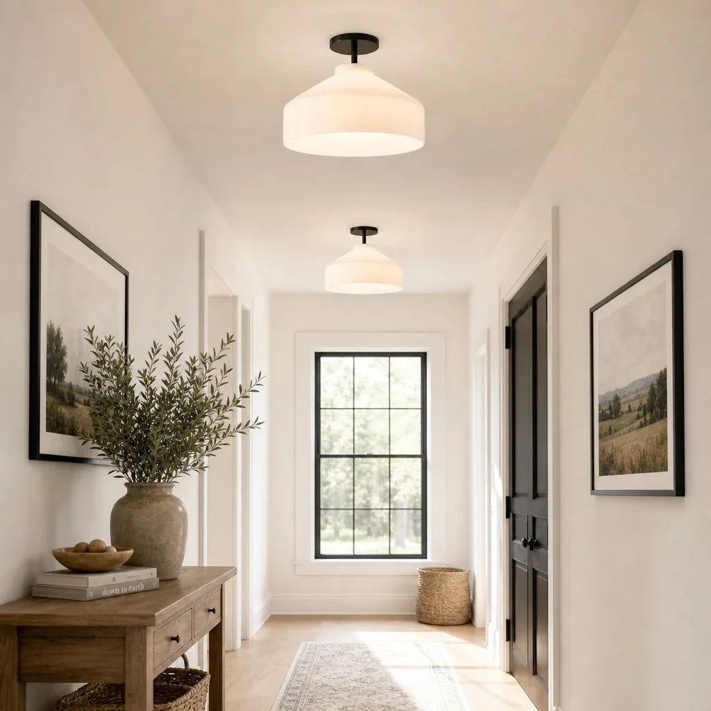 Nerys Metal and Glass Ceiling Light, Nordic Minimalist Single-Light Fixture