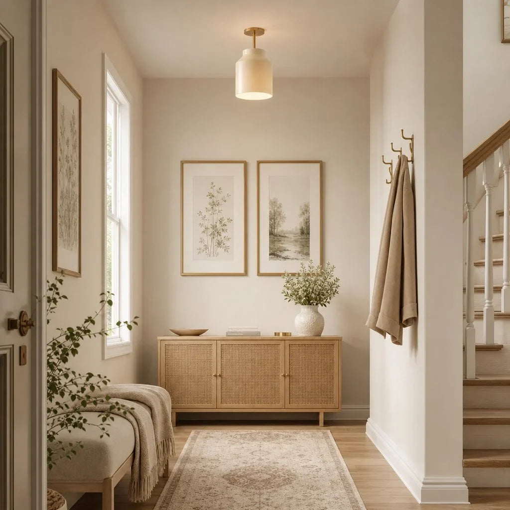 Nerys Metal and Glass Ceiling Light, Nordic Minimalist Single-Light Fixture