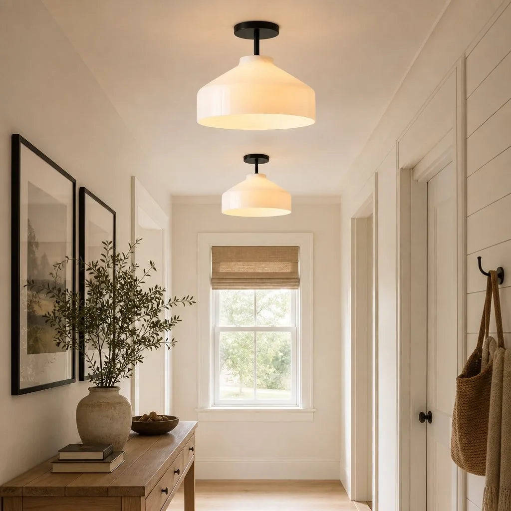 Nerys Metal and Glass Ceiling Light, Nordic Minimalist Single-Light Fixture