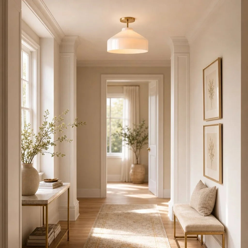 Nerys Metal and Glass Ceiling Light, Nordic Minimalist Single-Light Fixture