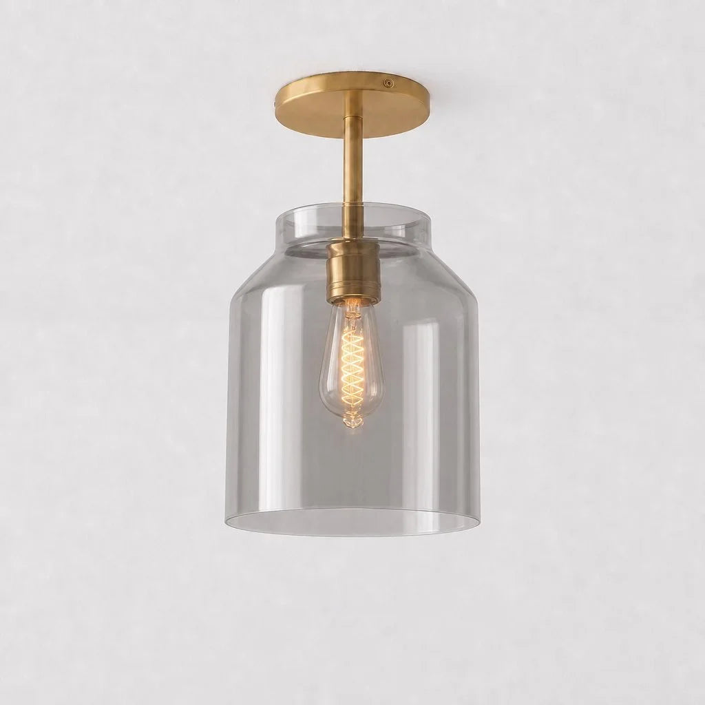 Nerys Metal and Glass Ceiling Light, Nordic Minimalist Single-Light Fixture